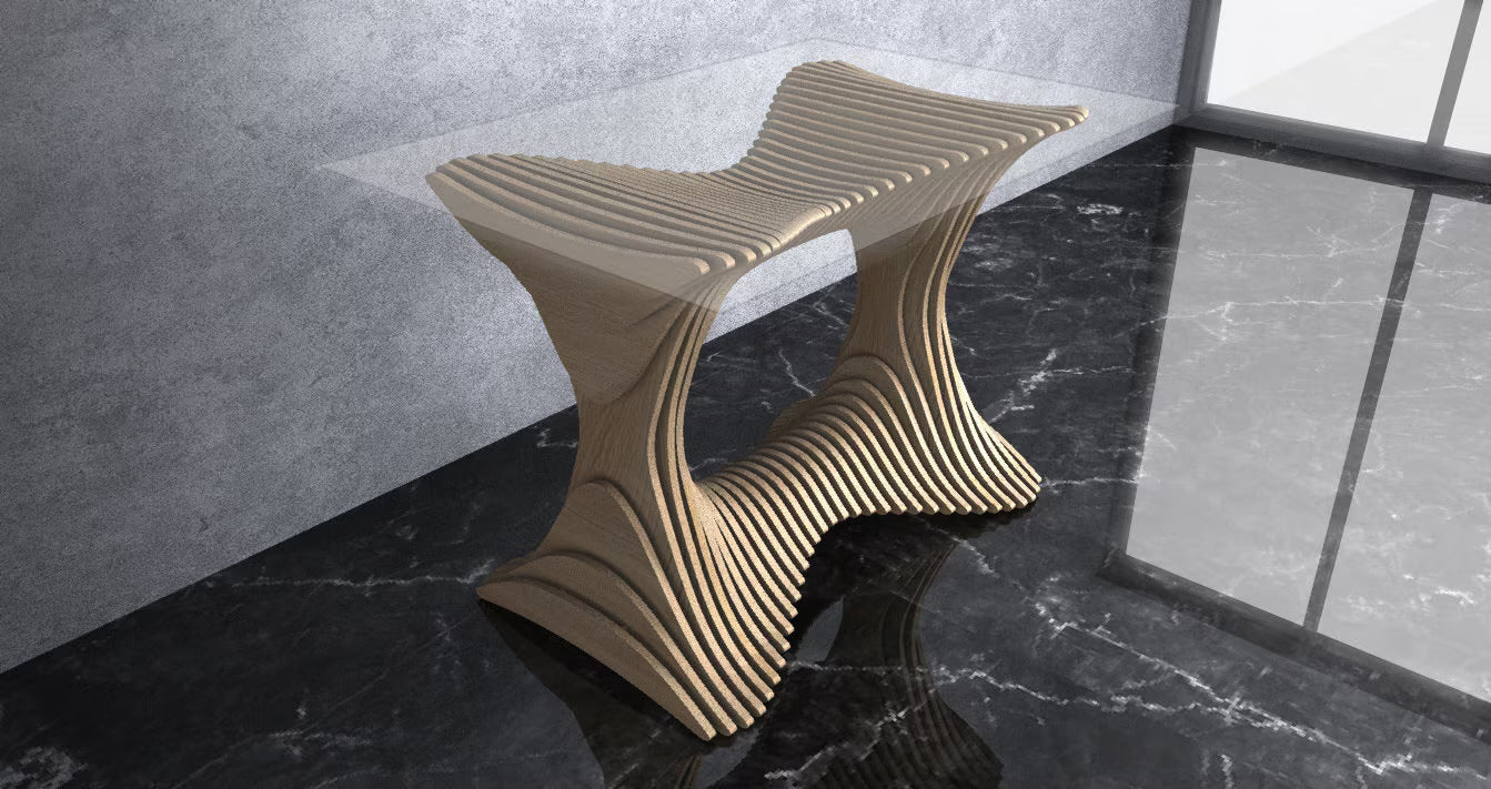 3D Parametric Wavy Design Wooden Table