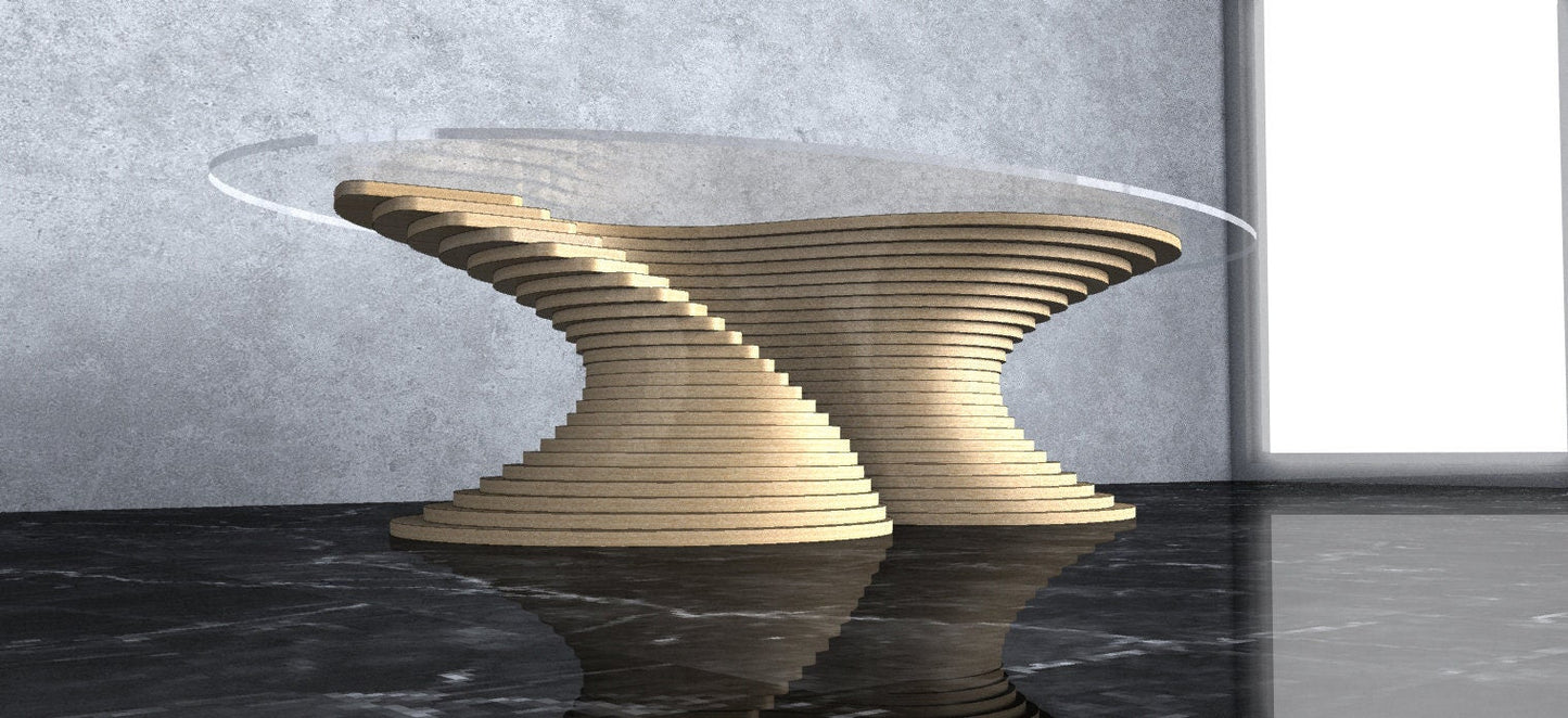3D Wavy Design Parametric Wooden Table