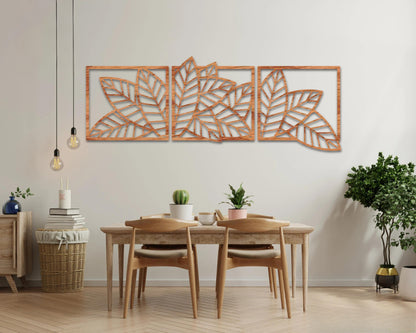 Modern Wooden 3 Panels Tropical Leaf Wall Art