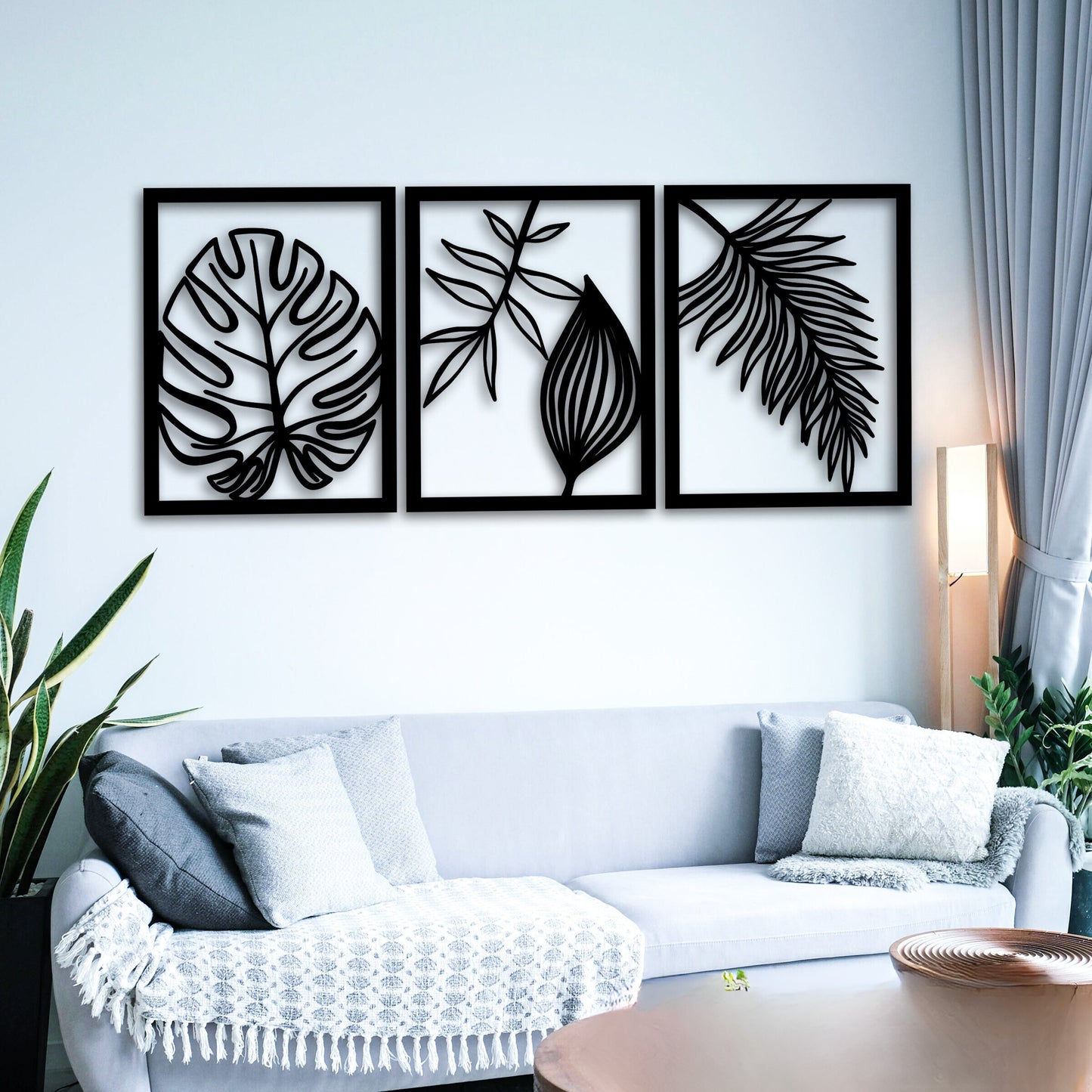 3 Panel Tropical Leaf Wooden Wall Art