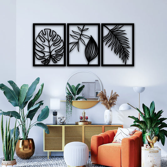 3 Panel Tropical Leaf Wooden Wall Art