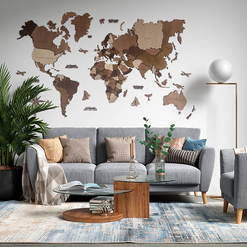 3D Wooden Multilayered Geographical World Map