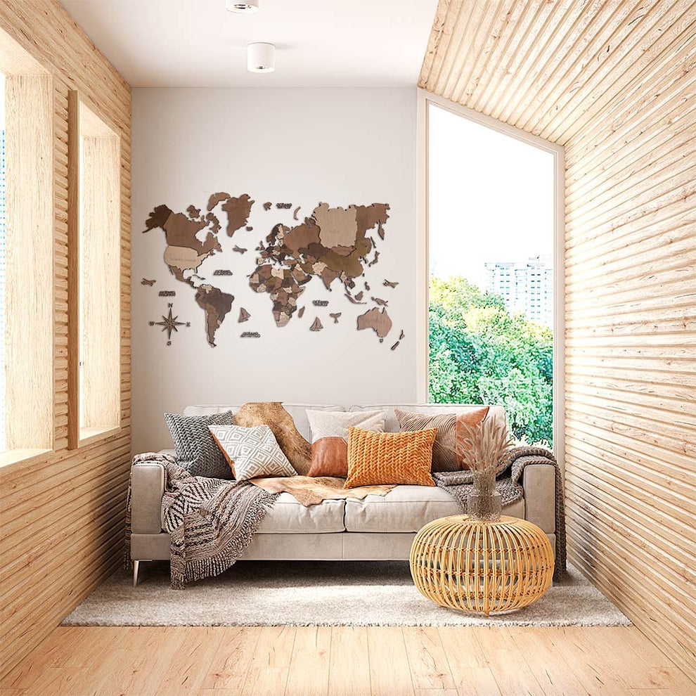 3D Wooden Multi layered Geographical World Map