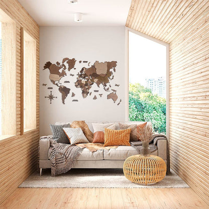 3D Wooden Multi layered Geographical World Map