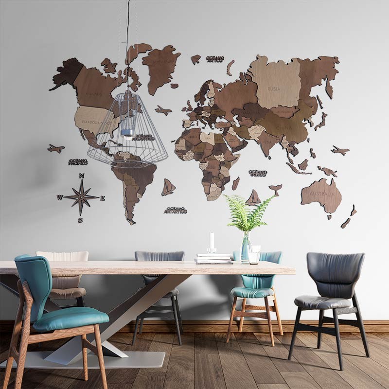3D Wooden Multi layered Geographical World Map