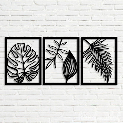 3 Panel Tropical Leaf Wooden Wall Art