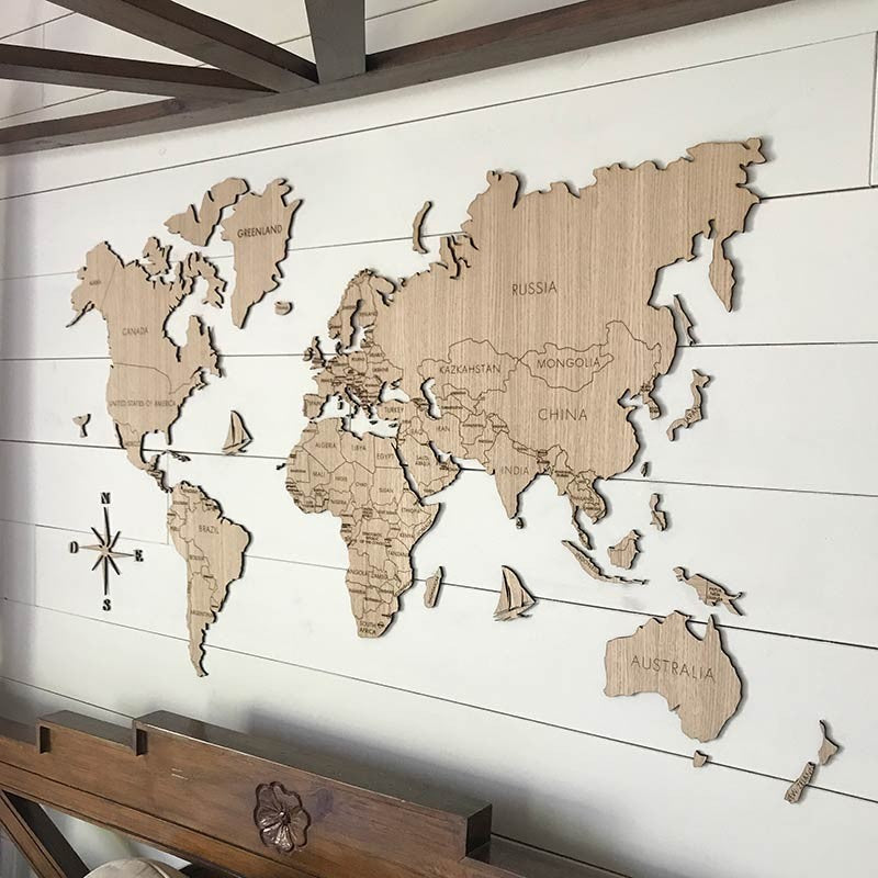 3D Wooden Multilayered Geographical World Map