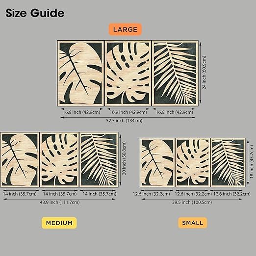 Modern Wooden Wall Art Large Leaves 3 Panels