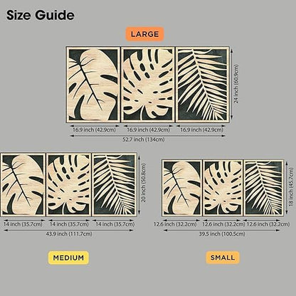 Modern Wooden Wall Art Large Leaves 3 Panels