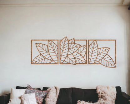 Modern Wooden 3 Panels Tropical Leaf Wall Art