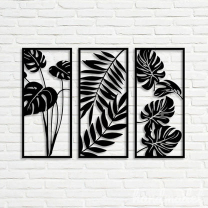 3 Panels Leaves Wooden Wall Decor Art