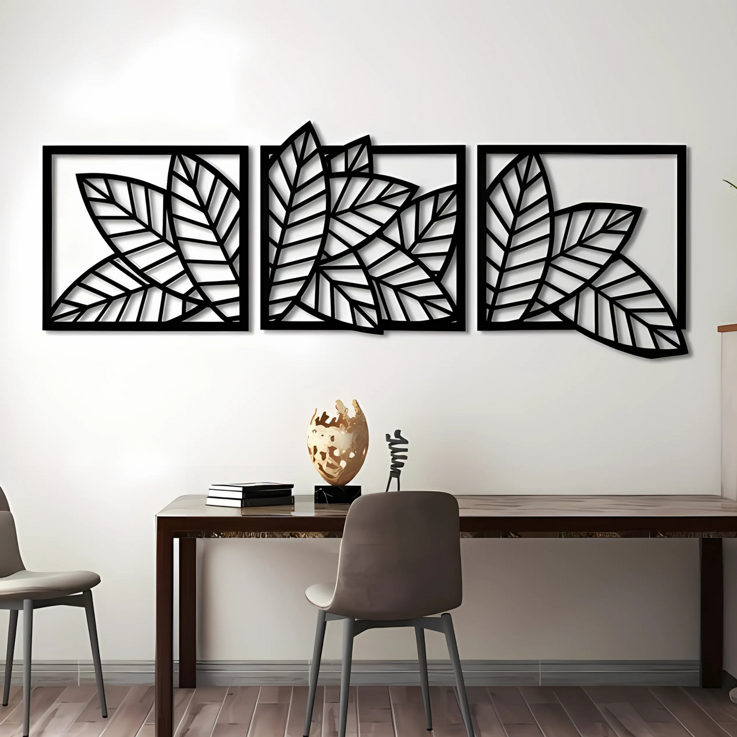 Modern Wooden 3 Panels Tropical Leaf Wall Art