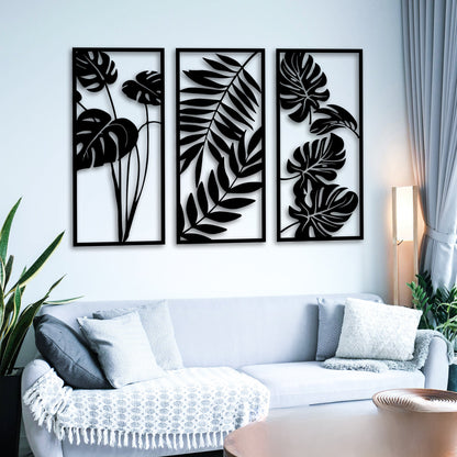 3 Panels Leaves Wooden Wall Decor Art