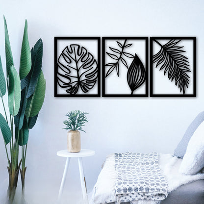 3 Panel Tropical Leaf Wooden Wall Art