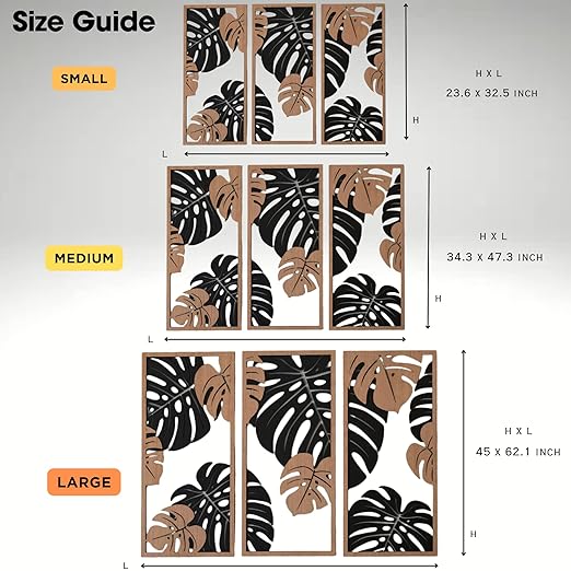 3 Panels Leaves Decoration Wooden Wall Art