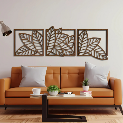 Modern Wooden 3 Panels Tropical Leaf Wall Art