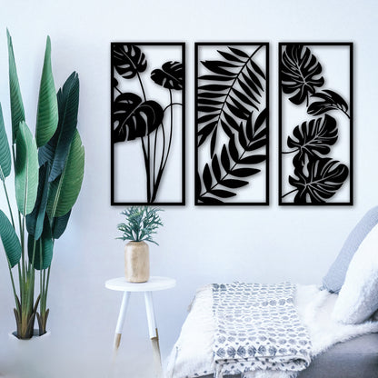 3 Panels Leaves Wooden Wall Decor Art