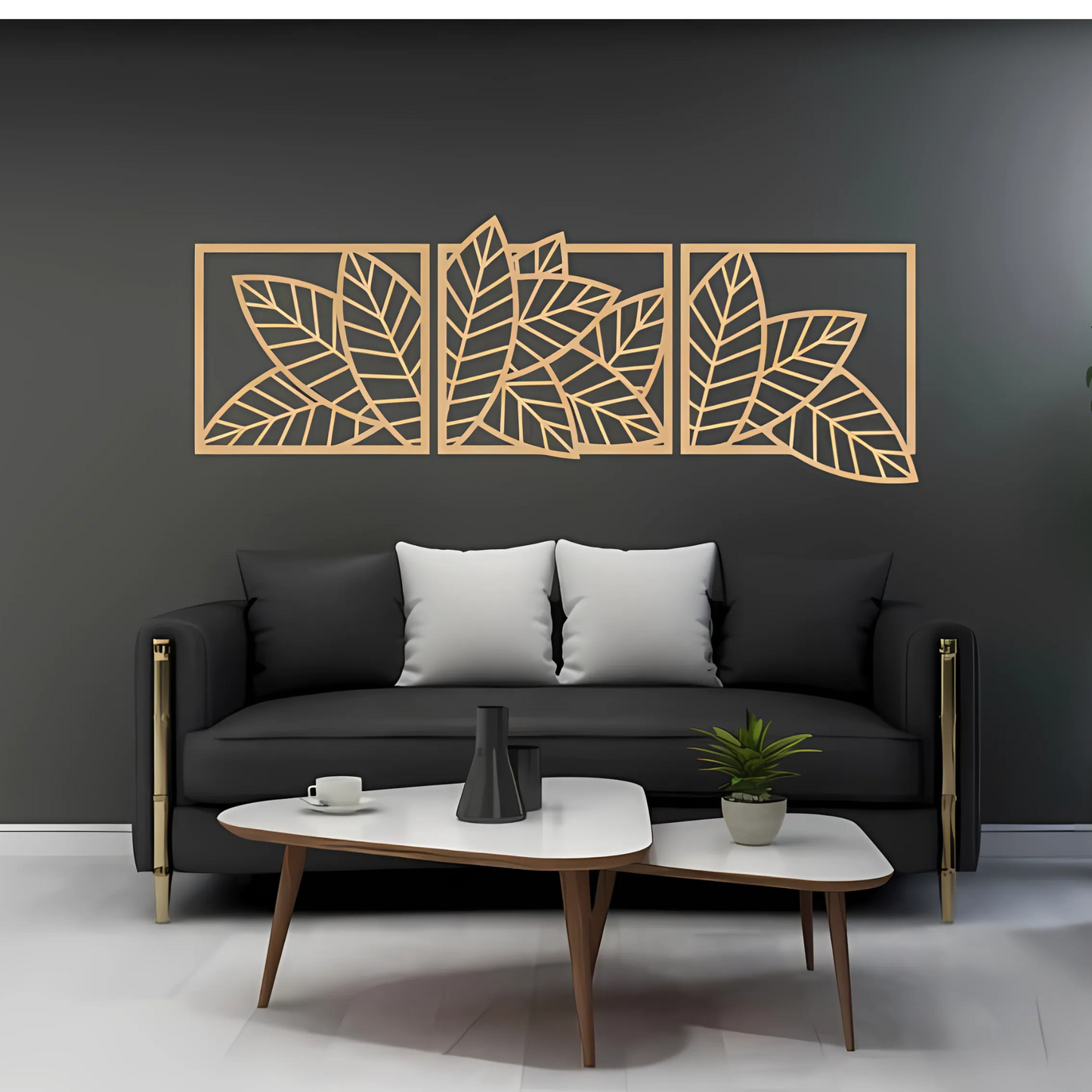 Modern Wooden 3 Panels Tropical Leaf Wall Art