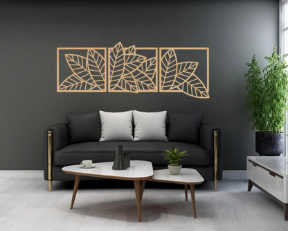 Modern Wooden 3 Panels Tropical Leaf Wall Art