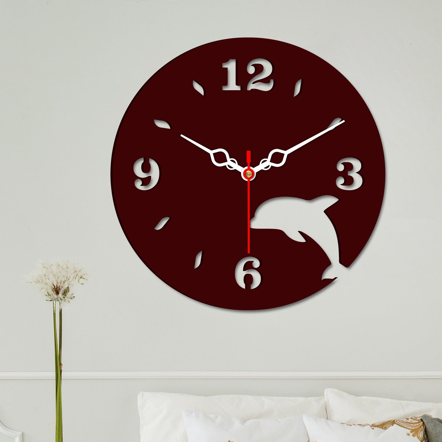 Dolphin Design in Wooden Wall Clock