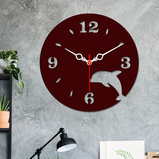 Dolphin Design in Wooden Wall Clock