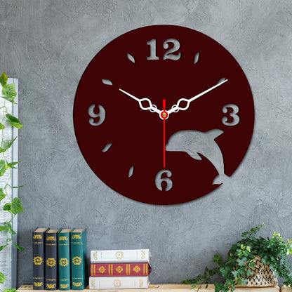 Dolphin Design in Wooden Wall Clock