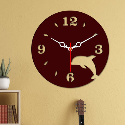 Dolphin Design in Wooden Wall Clock