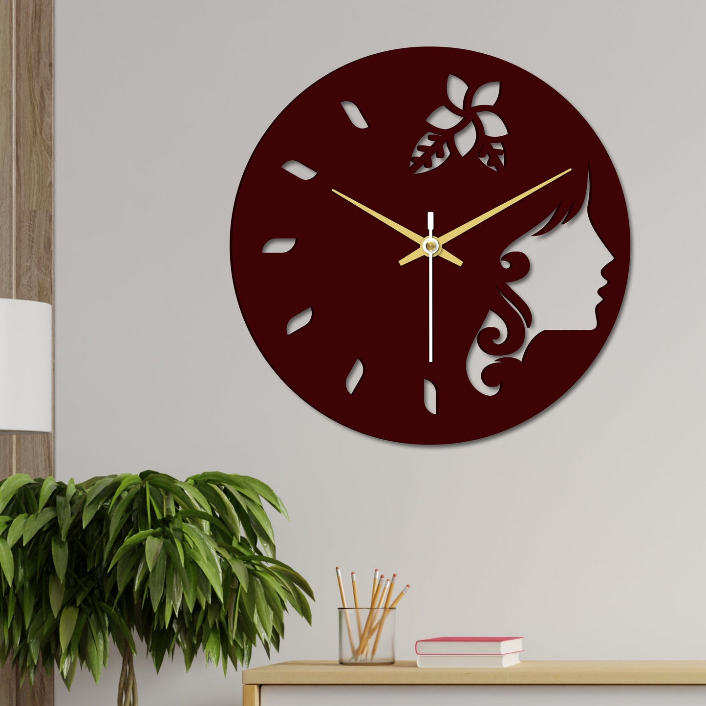 Girl Face in Wooden Wall Clock