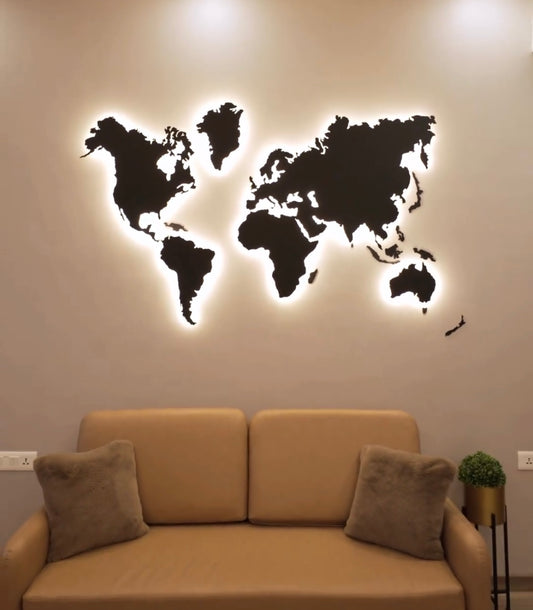 3D Wooden World Map with LED Light