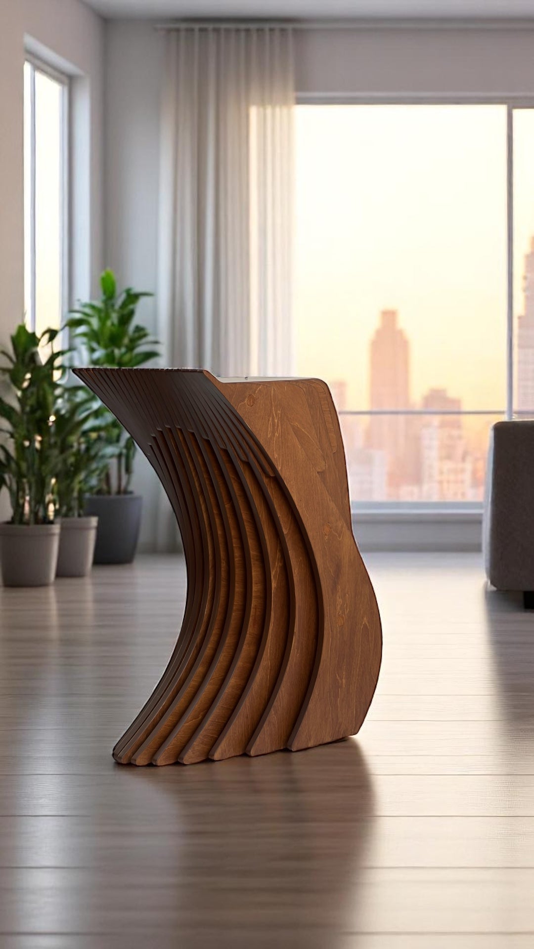 3D Parametric Wavy Design Wooden Stool