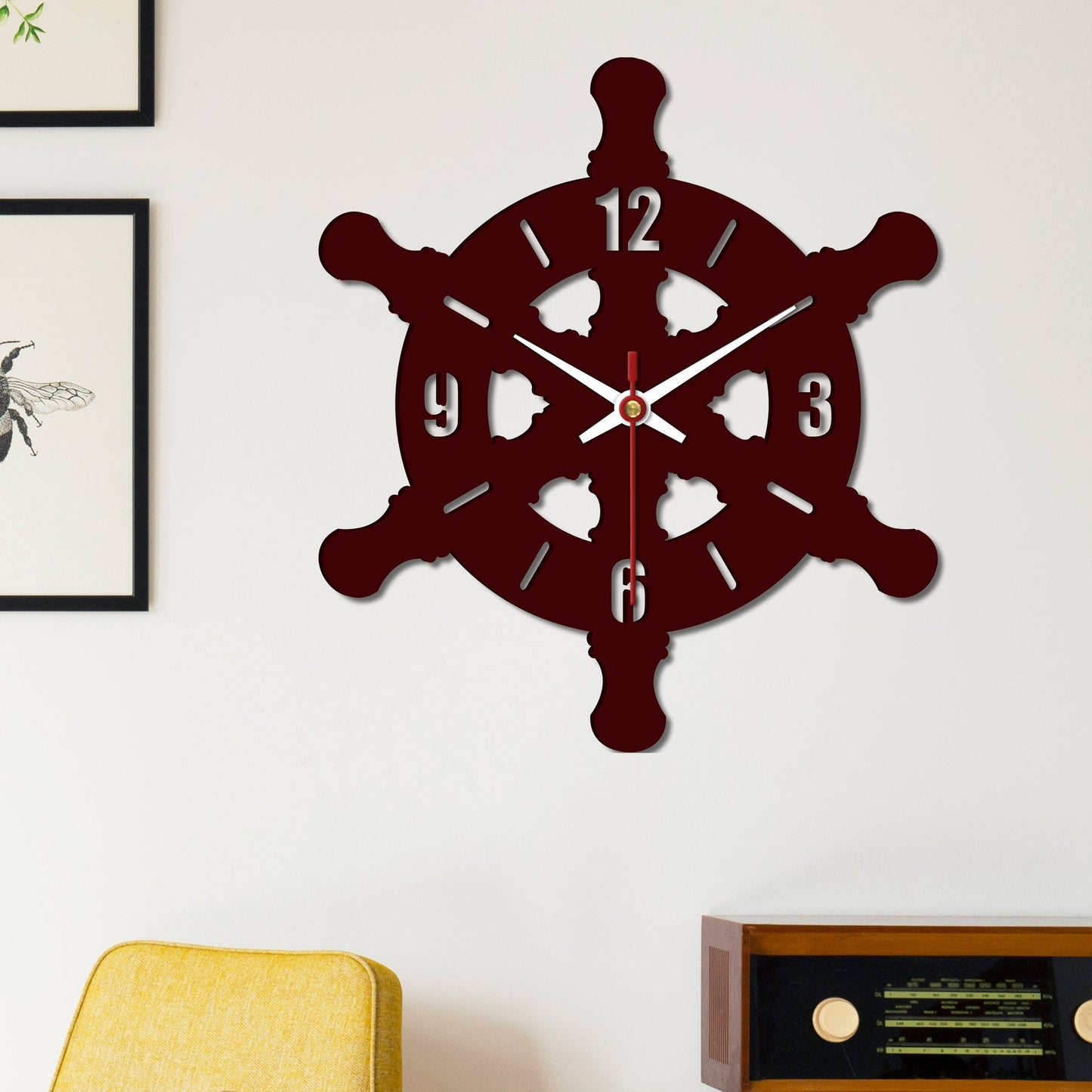 Ship Wheel Shape Wooden Wall Clock