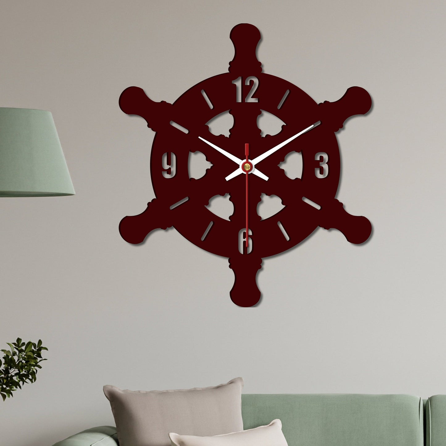 Ship Wheel Shape Wooden Wall Clock