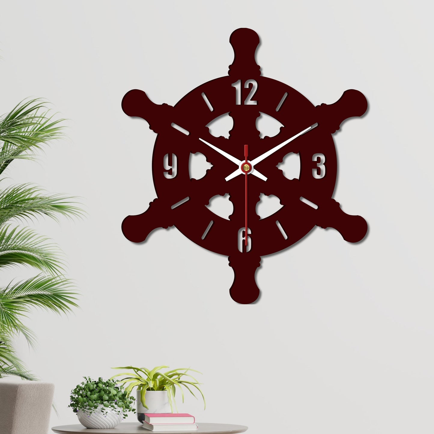 Ship Wheel Shape Wooden Wall Clock