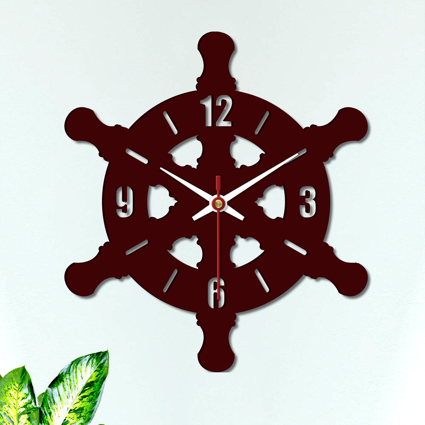 Ship Wheel Shape Wooden Wall Clock