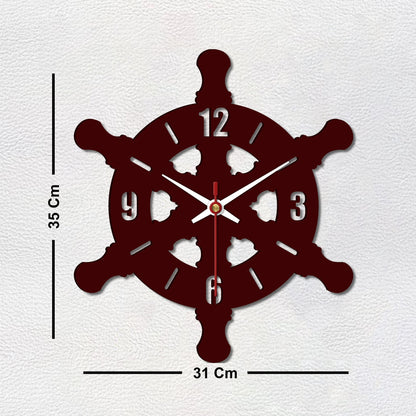 Ship Wheel Shape Wooden Wall Clock