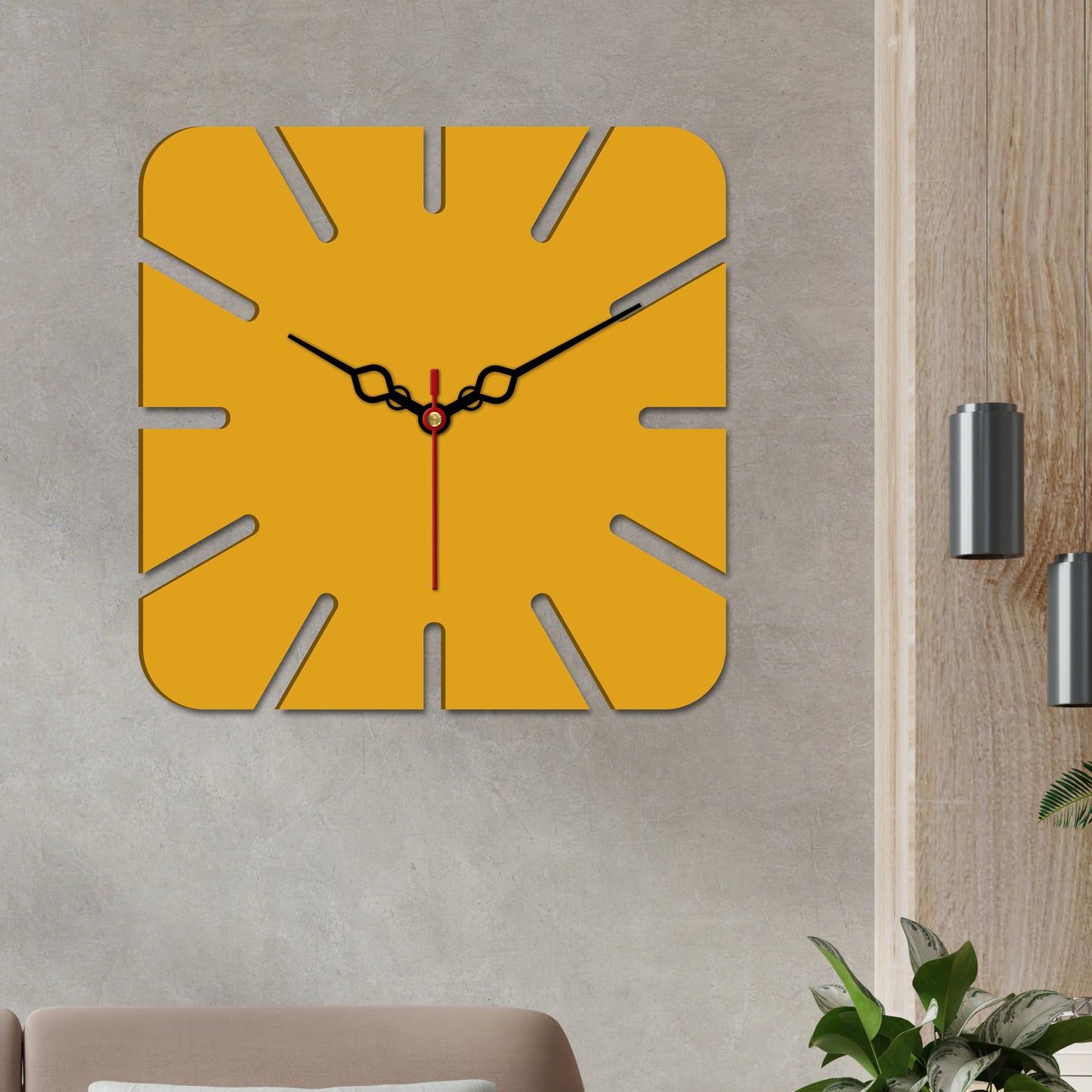 Square Shape Modern Style Wooden Wall Clock