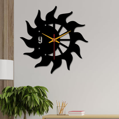 Sun Flames Design Wooden Wall Clock