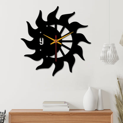 Sun Flames Design Wooden Wall Clock