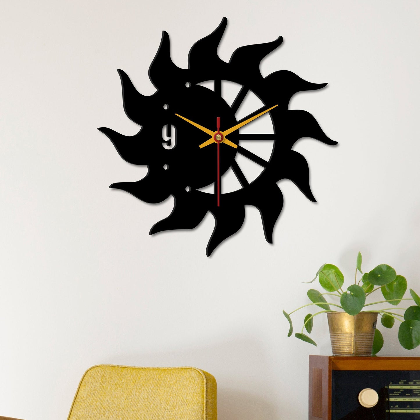 Sun Flames Design Wooden Wall Clock