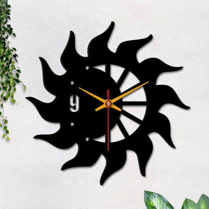 Sun Flames Design Wooden Wall Clock