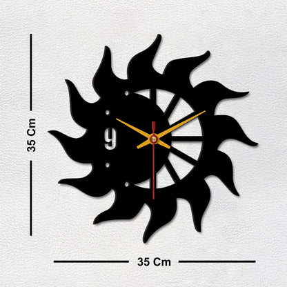 Sun Flames Design Wooden Wall Clock