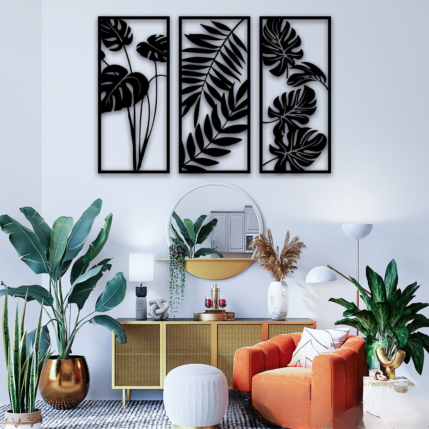 3 Panels Leaves Wooden Wall Decor Art