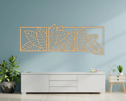 Modern Wooden 3 Panels Tropical Leaf Wall Art