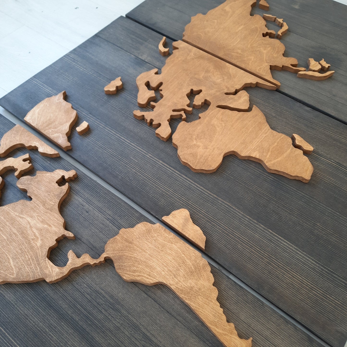 3 Panels 3D Wooden World Map Art