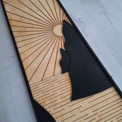 Modern Mountain Sunset Wooden Wall Art