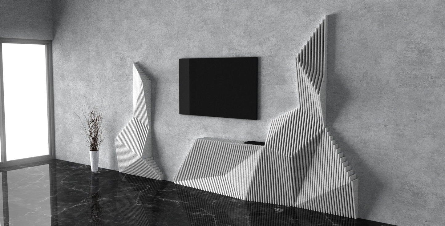 3D Wave Crest TV Mount Parametric Wall Art