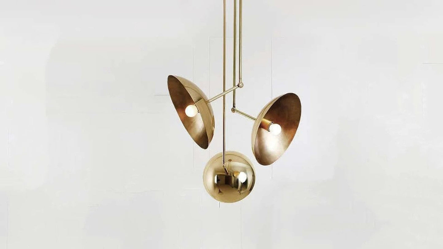 3 Light Domed Brass Chandelier