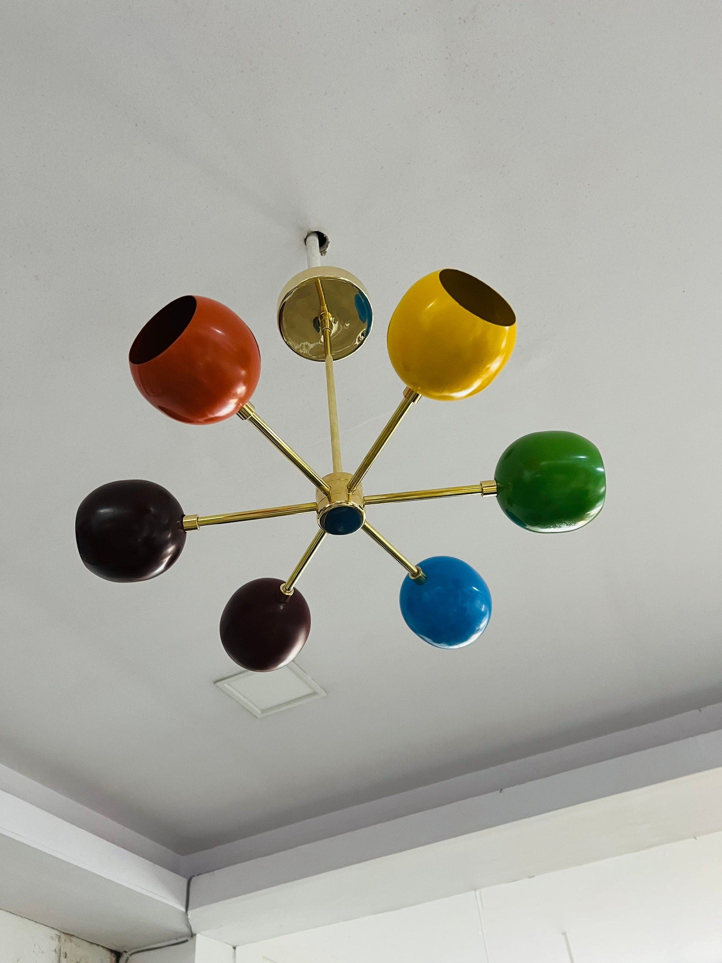 Mid Century Brass 6 Arm Multi Color Sputnik Chandelier