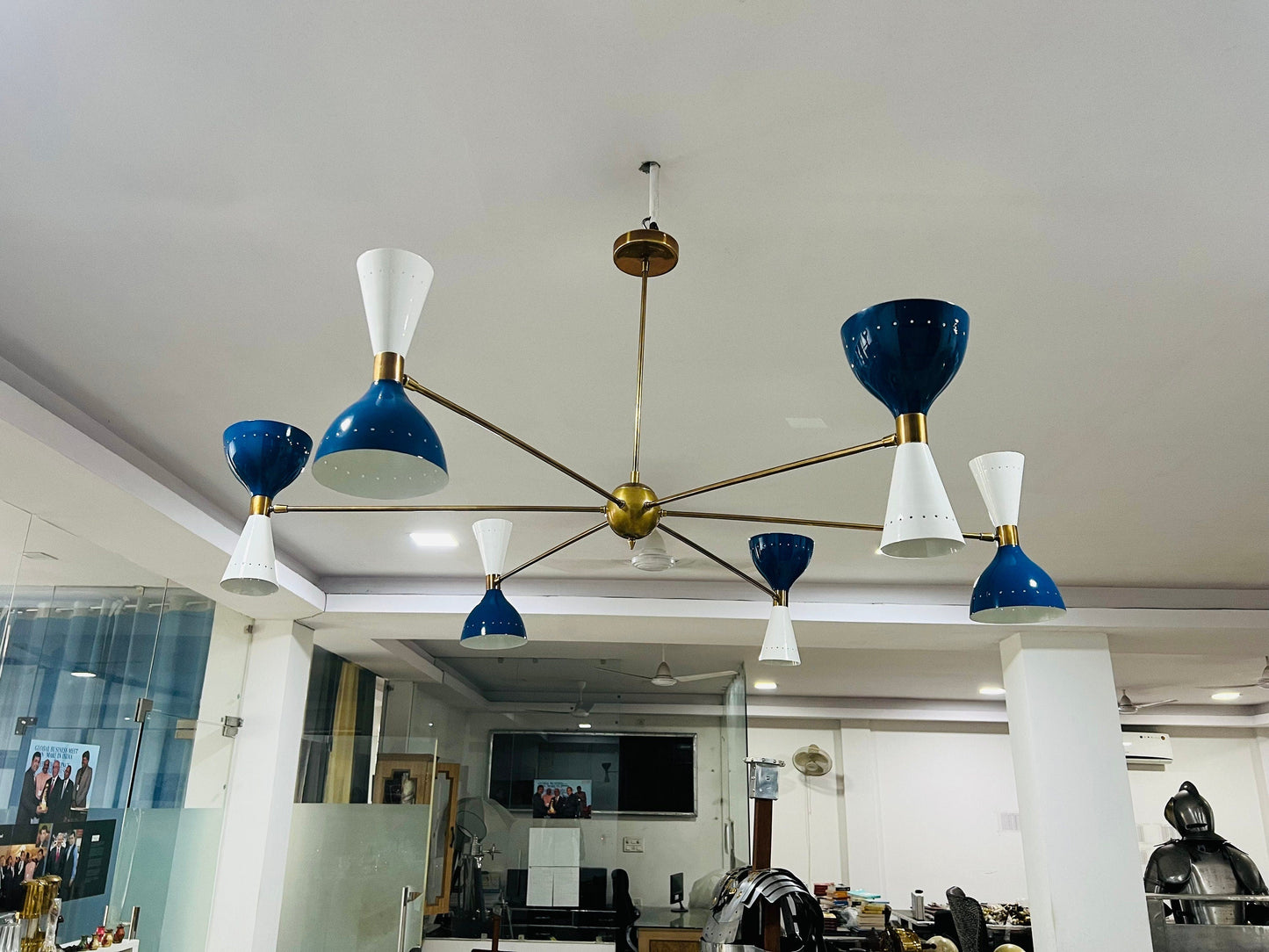 6 Arms 12 light Stilnovo Style Modern Brass Sputnik Chandelier