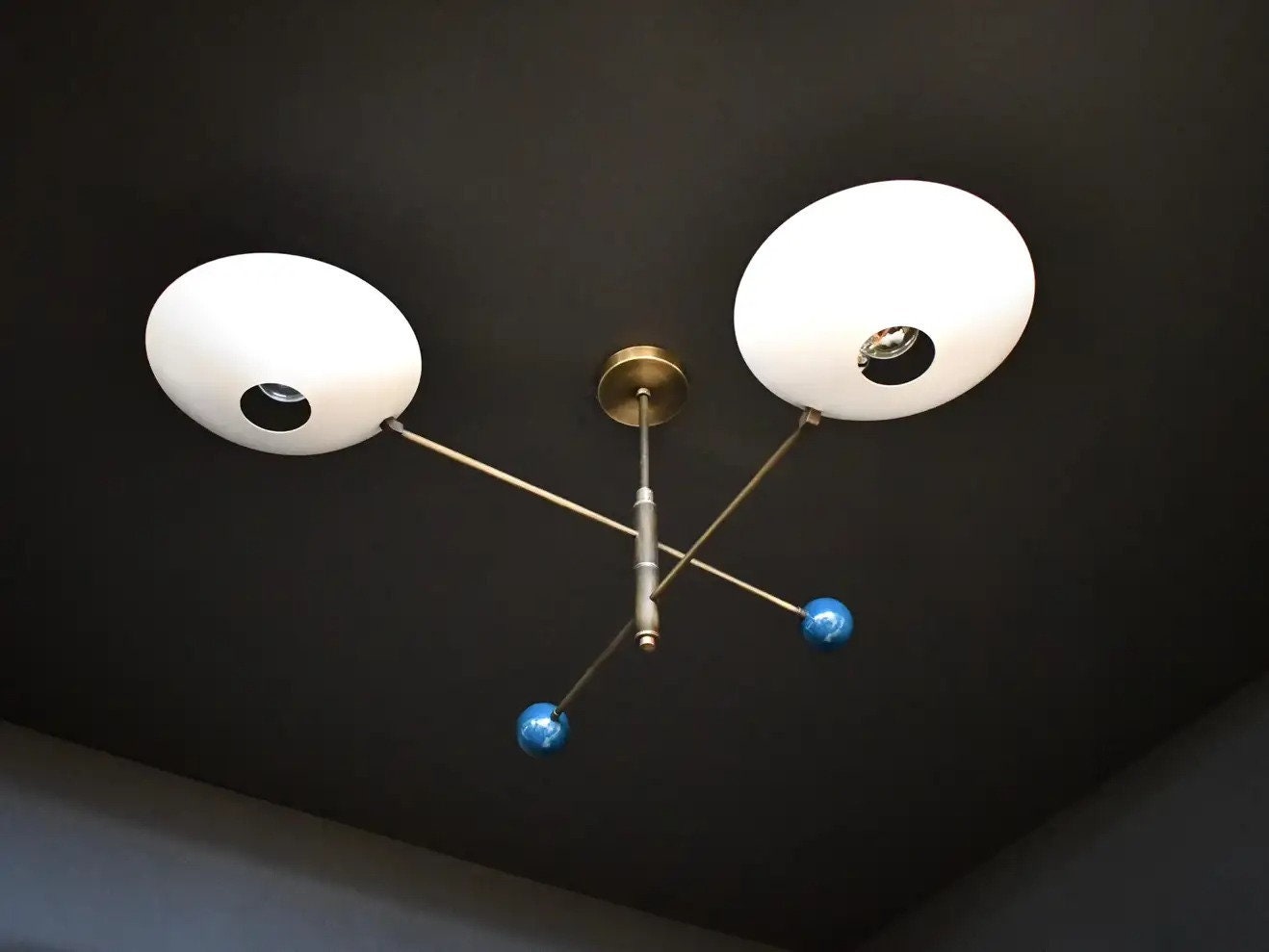 2 Light Mid Century Brass Sputnik Chandelier